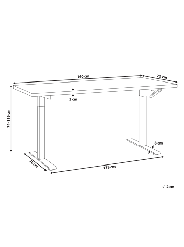 Beliani Höhenverstellbarer Schreibtisch DESTINES in Grau/Weiß