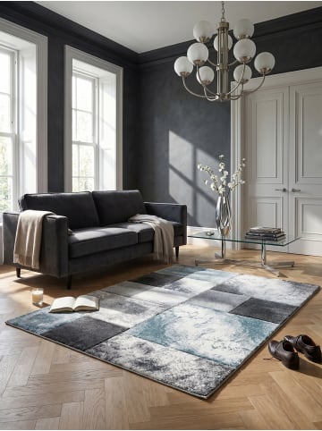 KADIMA DESIGN Teppich Kurzflor Waschbar Karo LATEMAR Strapazierfähig OEKO-TEX in Blau
