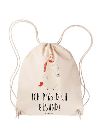 Mr. & Mrs. Panda Sportbeutel Einhorn Krankenschwester mit Spruch in Creme