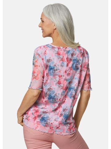 GOLDNER Mesh-Bluse Druckbluse aus herrlich weichem Mesh in lagune / apricot / gemustert