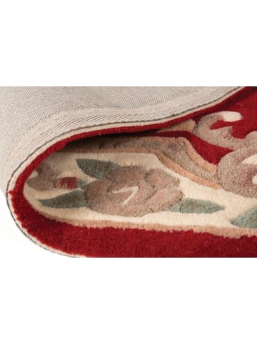 KADIMA DESIGN Traditioneller Wollteppich mit handgeschnitzten Details in Rot-Beige