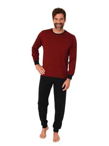 NORMANN Langarm Schlafanzug Pyjama Bündchen Minimalprint in rot