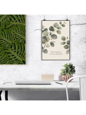 Poster Eukalyptus japanisch Design mit Spruch in Weiß