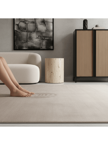 KADIMA DESIGN Teppich Kurzflor Waschbar Einfarbig LECH Microfaser OEKO-TEX in Creme