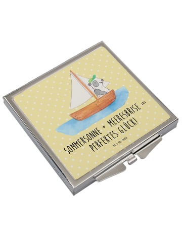 Mr. & Mrs. Panda Kosmetikspiegel Sommer Meer Glück mit Spruch in Gelb Pastell