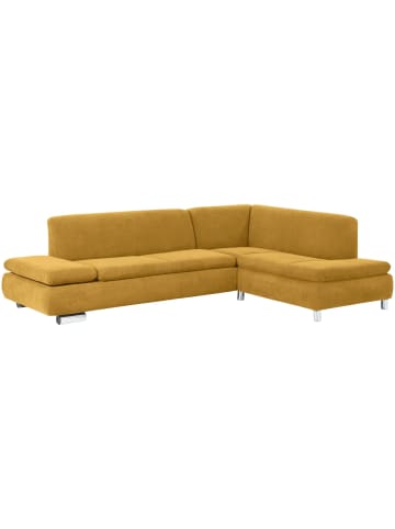 58 aufm Kessel ECKSOFA mit Ottomane rechts Kaye Bezug Veloursstoff Metallfuß verchromt / mais