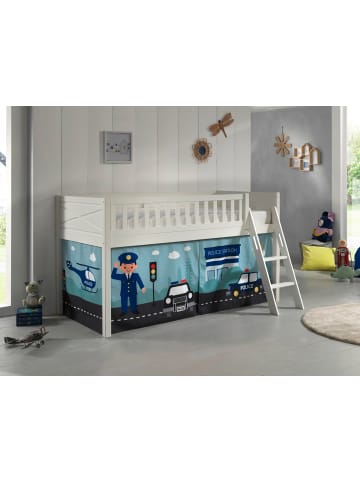 58 aufm Kessel KINDERBETT Karyl 208x114x135 Massivholz Weiß Textilset Polizei