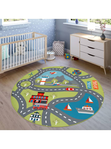 KADIMA DESIGN Kinderteppich waschmaschinenwaschbar Verkehrsinfrastruktur Kinderzimmer in Grün