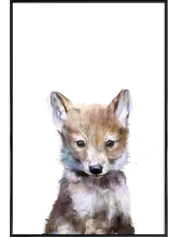 Juniqe Poster in Kunststoffrahmen "Little Wolf" in Braun & Weiß