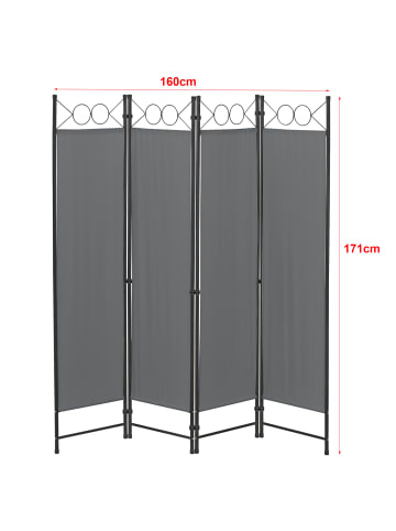 en.casa Raumteiler Saragossa 4-teilig in Grau (H)171cm (B)160cm