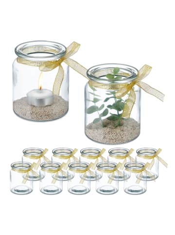 relaxdays 12 x Windlicht in Transparent/ Gold - (H)9,5 x Ø 8 cm