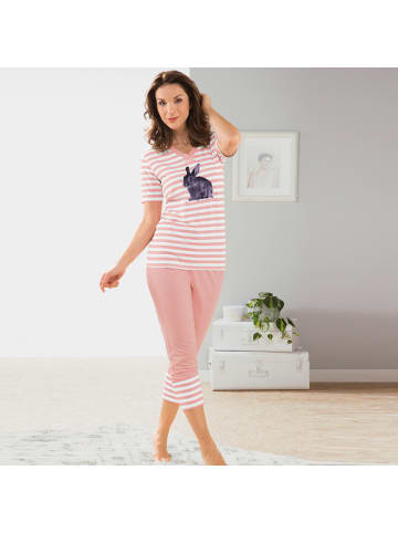 Erwin Müller Single-Jersey Schlafanzug in rosa/weiß