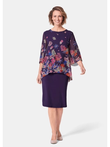 GOLDNER Kleid mit floralem Chiffonüberwurf in amethyst / gemustert