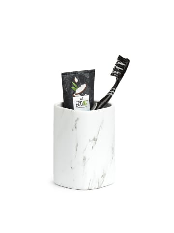 Zeller Keramiktasse für Zahnbürsten MARBLE in Weiß, 7,5 x 7,5 x 10,9 cm