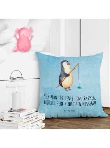 Mr. & Mrs. Panda Kuschel Kissen Pinguin Angler mit Spruch in Eisblau