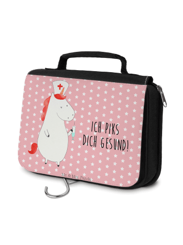 Mr. & Mrs. Panda Kulturtasche Einhorn Krankenschwester mit Spruch in Rot Pastell