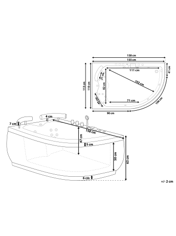 Beliani Eckbadewannen PARADISO in Schwarz/Silber - (W) 113 x (H) 63 x (L) 158 cm