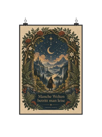 Poster Torbogen mystisch Design mit Spruch in Weiß