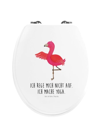 Mr. & Mrs. Panda Motiv WC Sitz Flamingo Yoga mit Spruch in Weiß