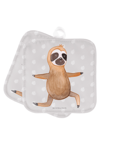 Mr. & Mrs. Panda 2er Set Topflappen  Faultier Yoga ohne Spruch in Grau Pastell