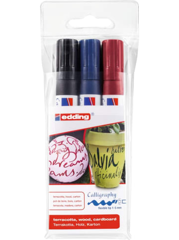 edding Kalligrafiedding Marker creative edding 1455 1-5mm Schwarz, Stahlblau, Karmesin Packung mit 3 Stück
