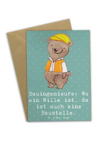Mr. & Mrs. Panda Klappkarte Bauingenieur Wille mit Spruch in Meeresbrise
