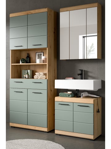 Inn.Furn Badmöbel-Set Salbei grün, Artisan Eiche 3-teilig 149 cm, Badschränke