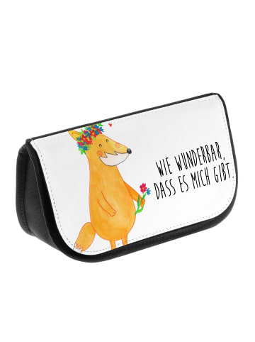 Mr. & Mrs. Panda Kulturtasche Fuchs Blumen mit Spruch in Weiß