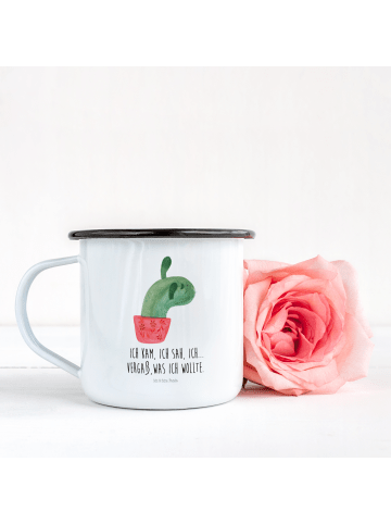 Mr. & Mrs. Panda XL Emaille Tasse Kaktus Mama mit Spruch in Weiß