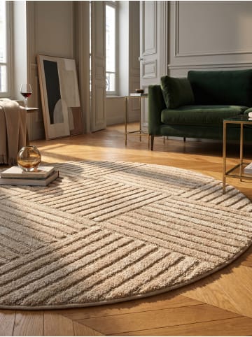 KADIMA DESIGN Hochflorteppich 3D Bögen Boho Waschbar Wohnzimmer in Beige