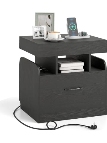 COSTWAY Nachttisch mit Ladestation & Geheimfach in Schwarz