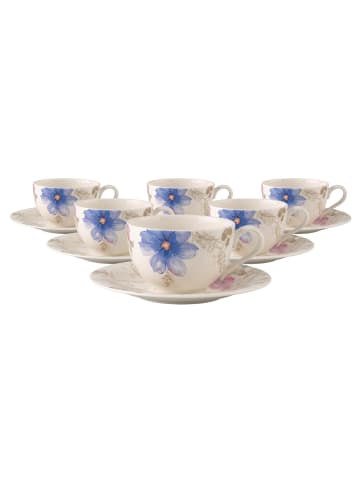 Villeroy & Boch 6er Set Frühstückstassen mit Untertassen Mariefleur Gris Basic 290 ml in bunt