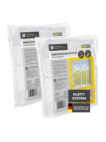 EASYmaxx Moskitonetz Fenster 2er-Set 150x180cm weiß mit Klettverschluss Transparent
