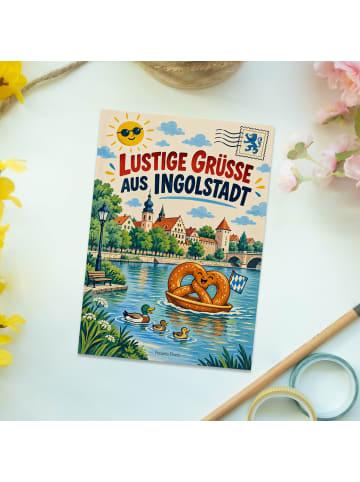 Postkarte Fluss fröhlich Design mit Spruch in Weiß