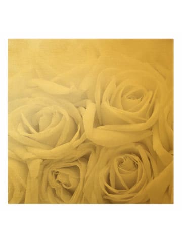 WALLART Leinwandbild Gold - Weiße Rosen in Creme-Beige