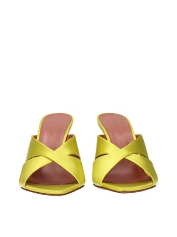 Amina Muaddi Grün Satin Stiletto Absatz Sandalen