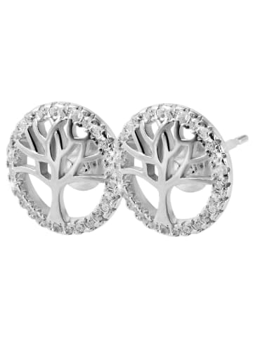 Adeliás Damen Ohrringe – Ohrstecker Lebensbaum aus 925 Silber mit Zirkonia in silber