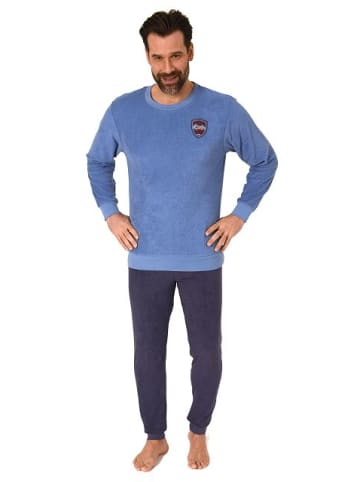 NORMANN langarm Frottee Pyjama Rundhalsschnitt & Bündchen in blau