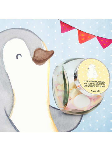 Mr. & Mrs. Panda keksdose glas Eisbär Umarmen mit Spruch in Gelb Pastell