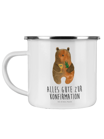 Mr. & Mrs. Panda Emaille Tasse Bär Konfirmation mit Spruch in Weiß