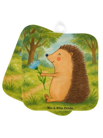 Mr. & Mrs. Panda Topflappen Igel Blumen Design ohne Spruch in Weiß