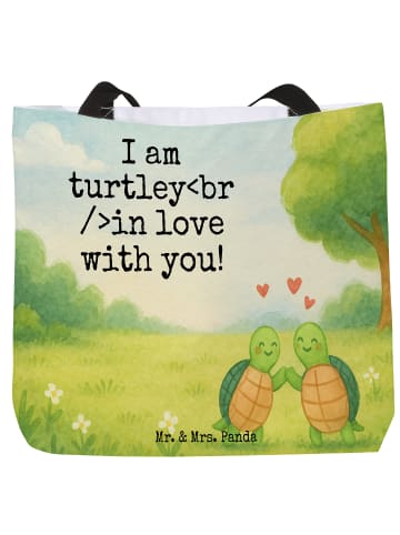 Mr. & Mrs. Panda Tote Bag Schildkröten Paar Design mit Spruch in Weiß