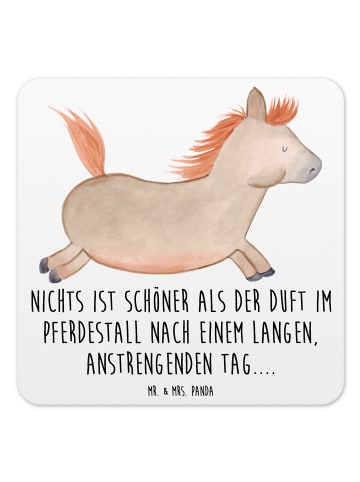 Mr. & Mrs. Panda Gläseruntersetzer Pferd Springen mit Spruch in Weiß