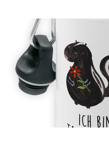 Mr. & Mrs. Panda Kindertrinkflasche Stinktier Blume mit Spruch in Weiß