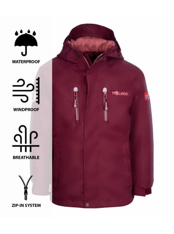 Trollkids Regenjacke "Femund" in Kastanienrot/Antikrosa