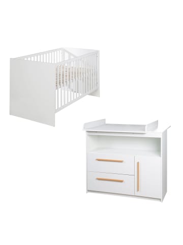 roba Babyzimmer Set Lilo 2-tlg. Weiß mit Bett & Kommode, Griffe aus Buche