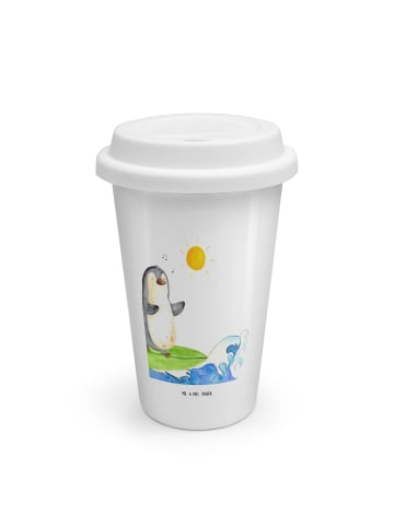 Mr. & Mrs. Panda ToGo Kaffeebecher Pinguin Surfer ohne Spruch in Weiß