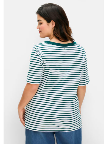sheego T-Shirt in petrol-gestreift