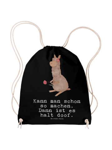 Mr. & Mrs. Panda Rucksackbeutel Alpaka Blume mit Spruch in Schwarz