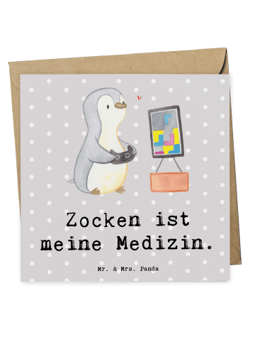 Mr. & Mrs. Panda Klappkarte Pinguin Zocken mit Spruch in Grau Pastell